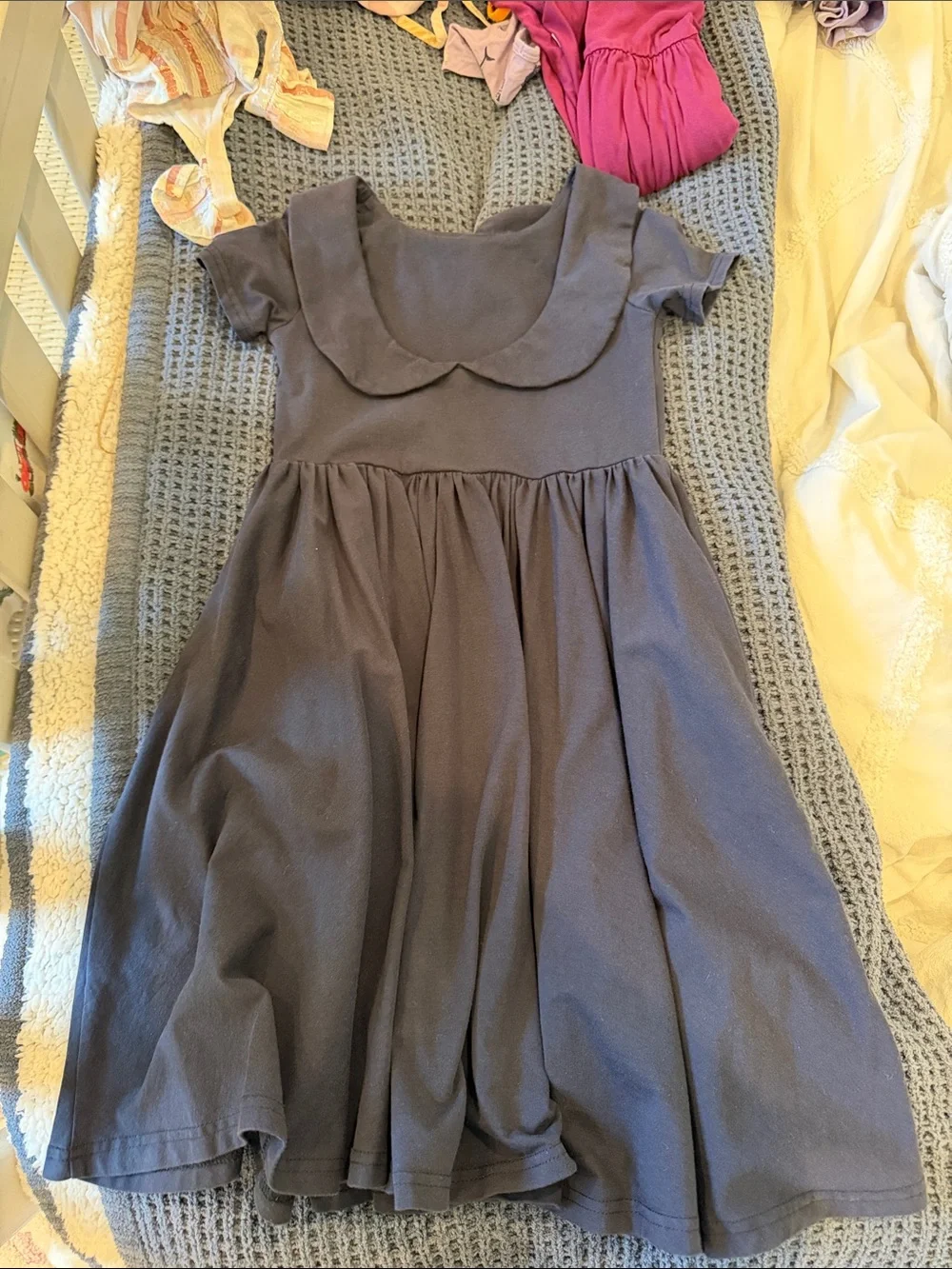 Classic Girls' Dark Blue Cotton Dress with Peter Pan Collar
